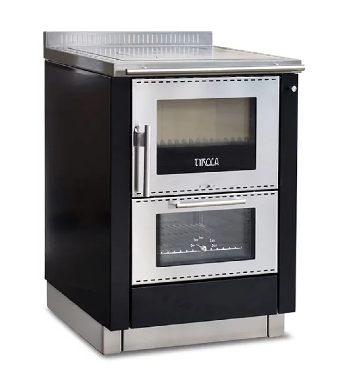 Küchenherd Greithwald Tyrola in Schwarz mit dreifach verglastem Sichtfenster