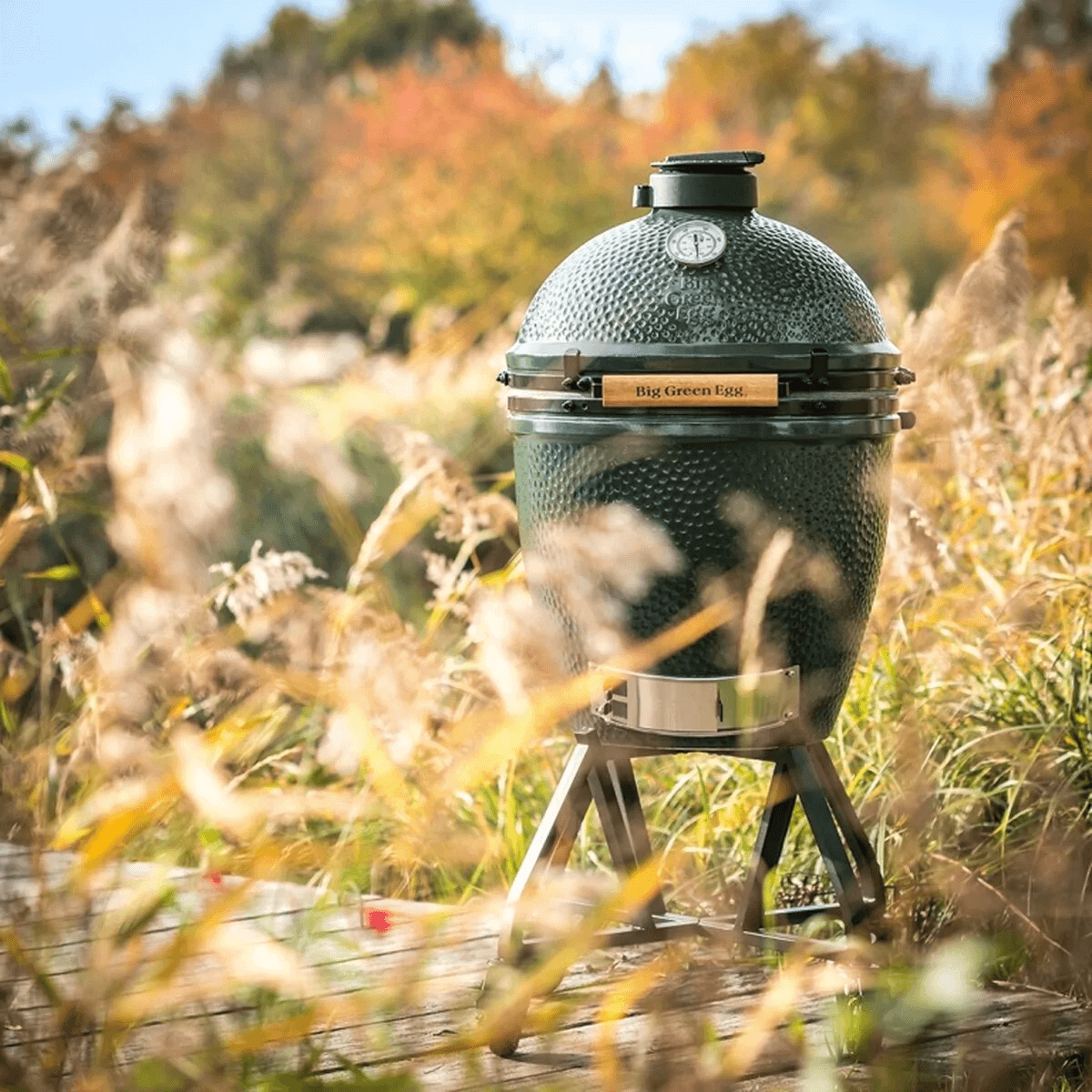 Ein Big Green Egg Grill im Feld