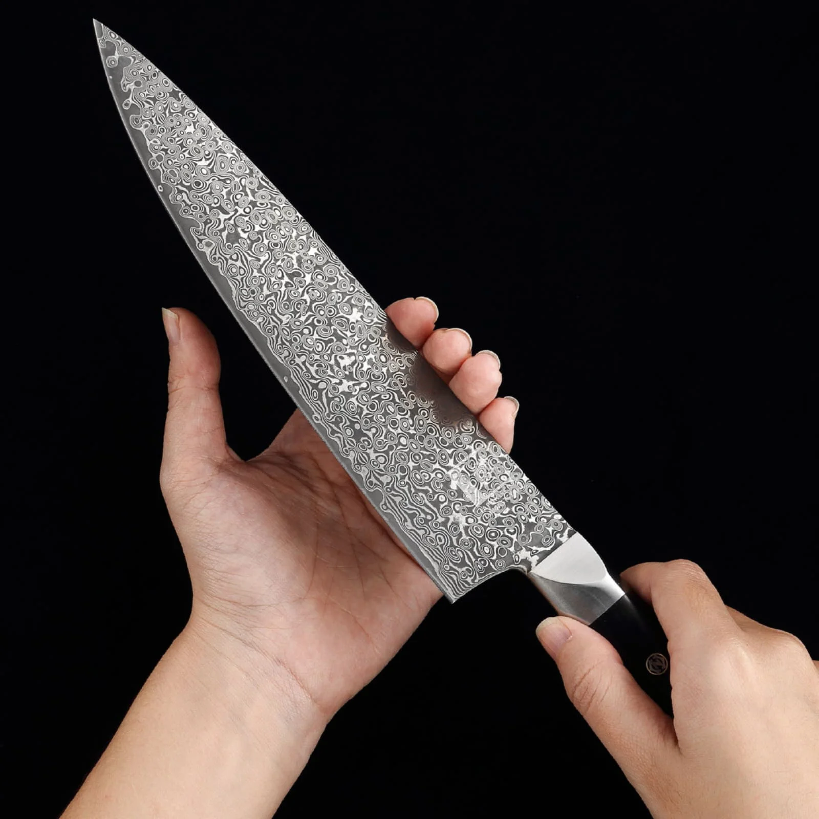 Oleio Zayiko Black Edition - Chefmesser 20cm - Damastmesser aus schwarzem Stahl