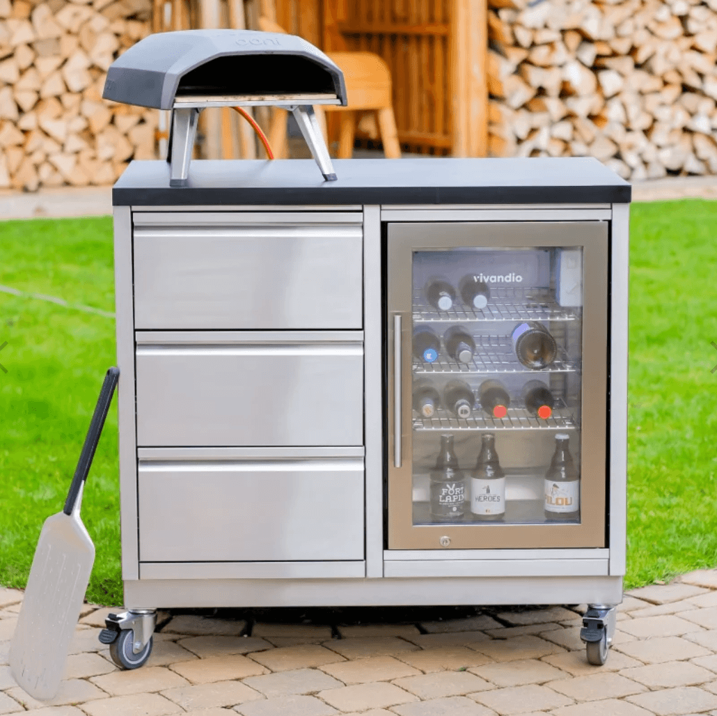 Vivandio Grillschrank mit integriertem Kühlschrank, Schubladen und Rollen