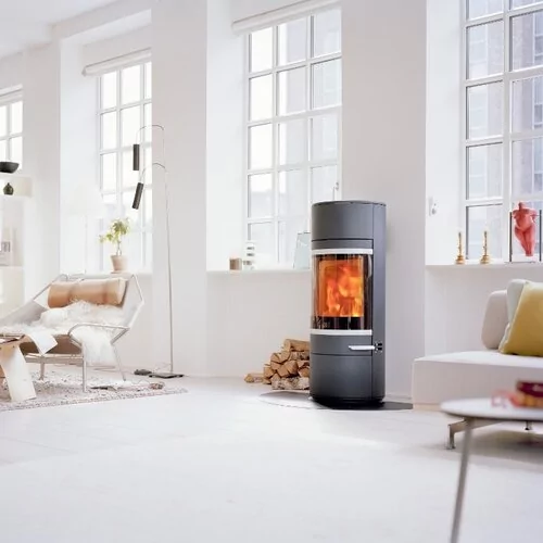 Kaminofen Scan 83 2 mit Griff und Leisten Alu 5 kW