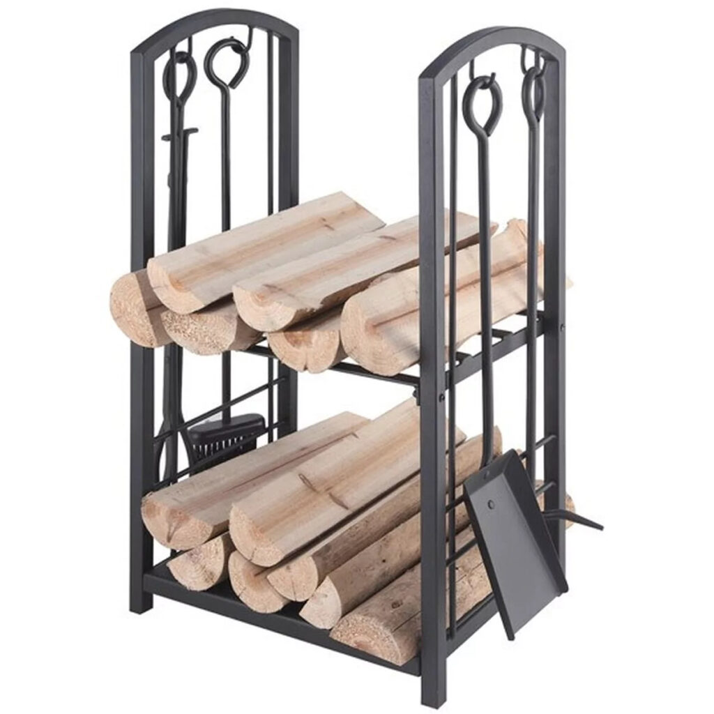 Holzkorb mit Kaminbesteck von M. Lienbacher