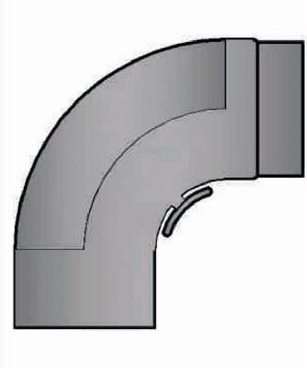 Rauchrohrbogen 90° - 320 x 320 glatt gezogen Ø150 x 2 mm mit Reinigungsöffnung, Farbe grau