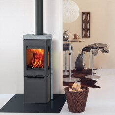 Kaminofen Gussofen Jotul F 165 - Gusssockel mit Seitenfenstern - 5 kW - schwarz lackiert (BP)