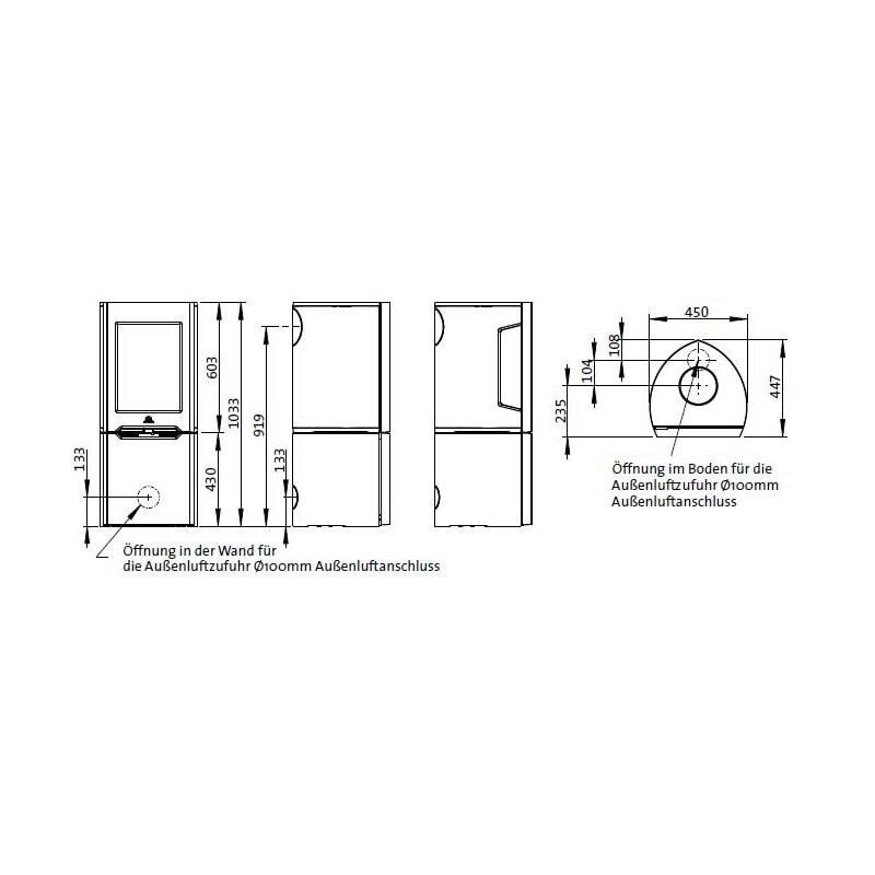 Kaminofen Gussofen Jotul F 165 - Gusssockel mit Seitenfenstern mit Stahlseiten - 5 kW - schwarz lackiert (BP)