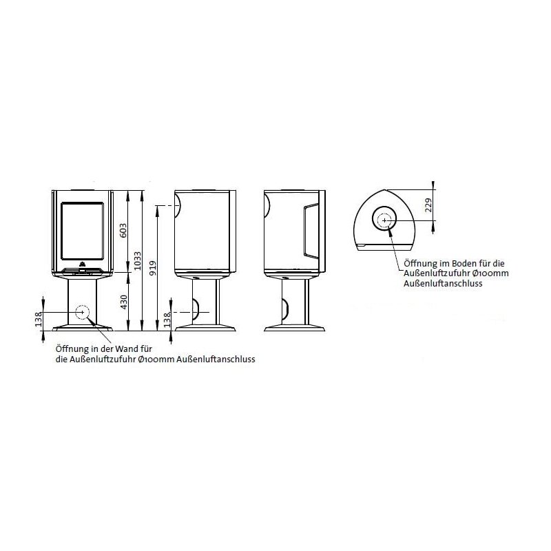 Kaminofen Gussofen Jotul F 167 Säulenfuß mit Seitenfenstern - 5,5 kW - schwarz lackiert (BP)