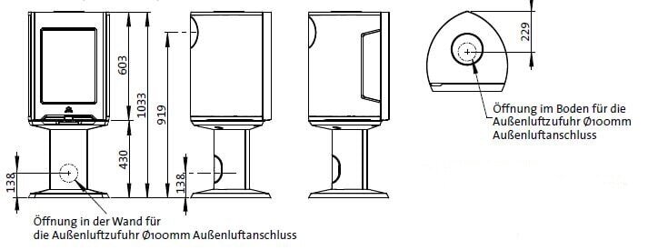 Kaminofen Gussofen Jotul F 167 Säulenfuß mit Seitenfenstern - 5 kW - schwarz lackiert (BP)