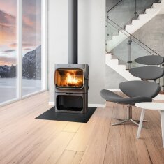 Kaminofen Gussofen Jotul F 305 B R (Hitzeschutzplatte) mit Sockel - 7 kW - schwarz lackiert (BP)