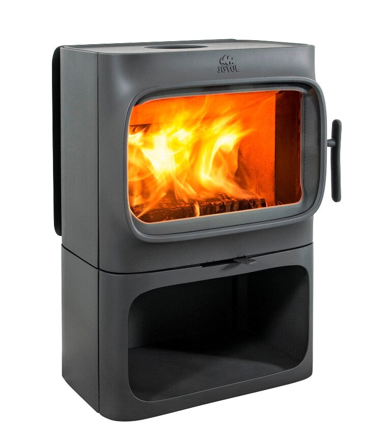 Kaminofen Gussofen Jotul F 305 B R (Hitzeschutzplatte) mit Sockel - 7 kW - schwarz lackiert (BP)