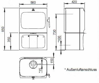Kaminofen Gussofen Jotul F 305 B R (Hitzeschutzplatte) mit Sockel - 7 kW - schwarz lackiert (BP)