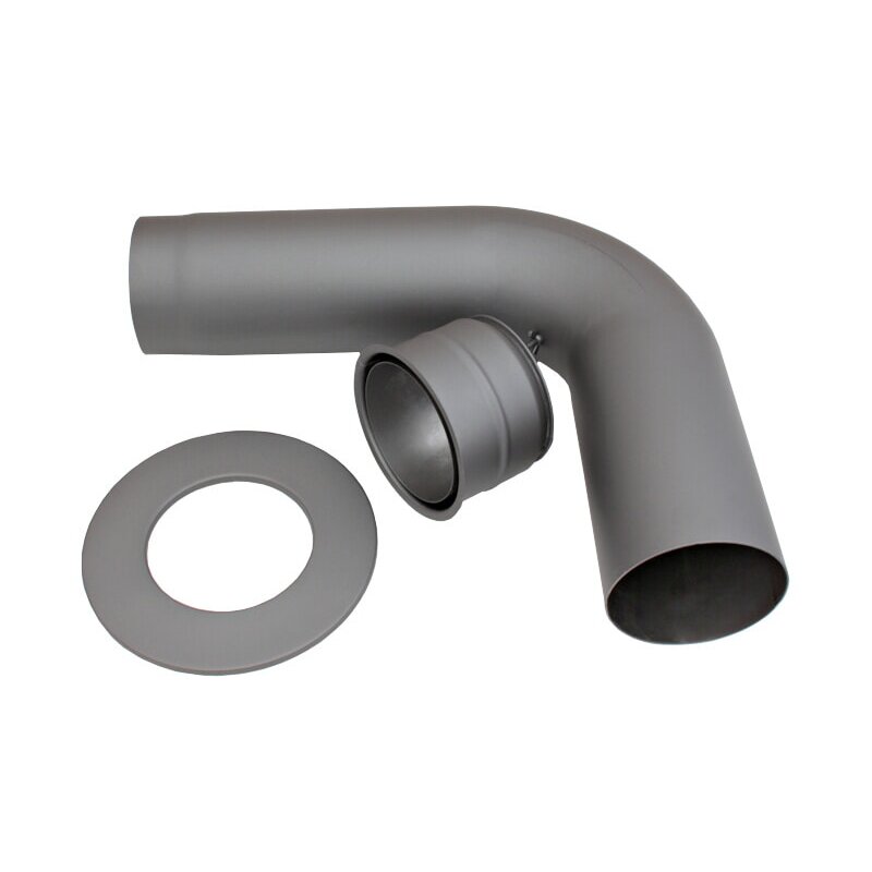 Anschlussset mit Bogen 90° glattgezogen inkl. Doppelwandfutter & Wandrosette, Ø 150 mm, Farbe Titan