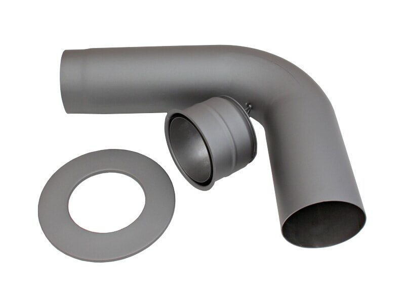 Anschlussset mit Bogen 90° glattgezogen inkl. Doppelwandfutter & Wandrosette, Ø 150 mm, Farbe Titan