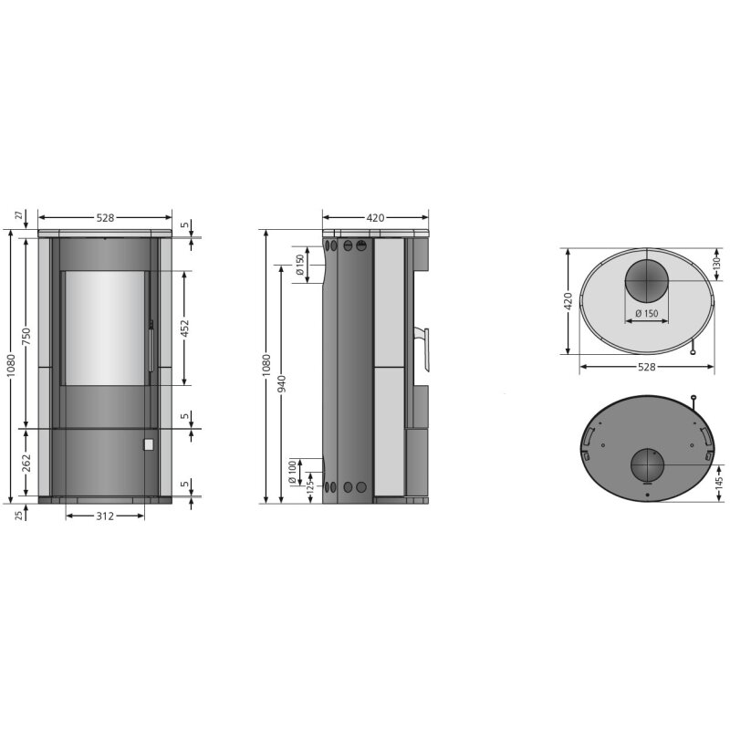 Kaminofen Justus Austin 5 - 5 kW - Stahl Schwarz - Verkleidung Speckstein