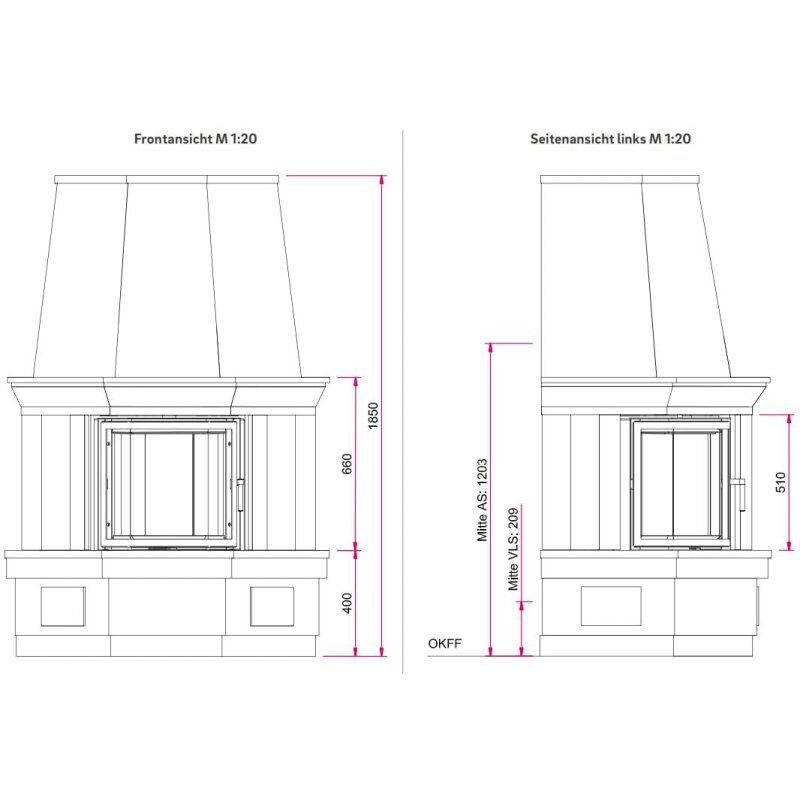 Kaminbausatz Camina S4 Eck - 7 kW - Speicherkamin