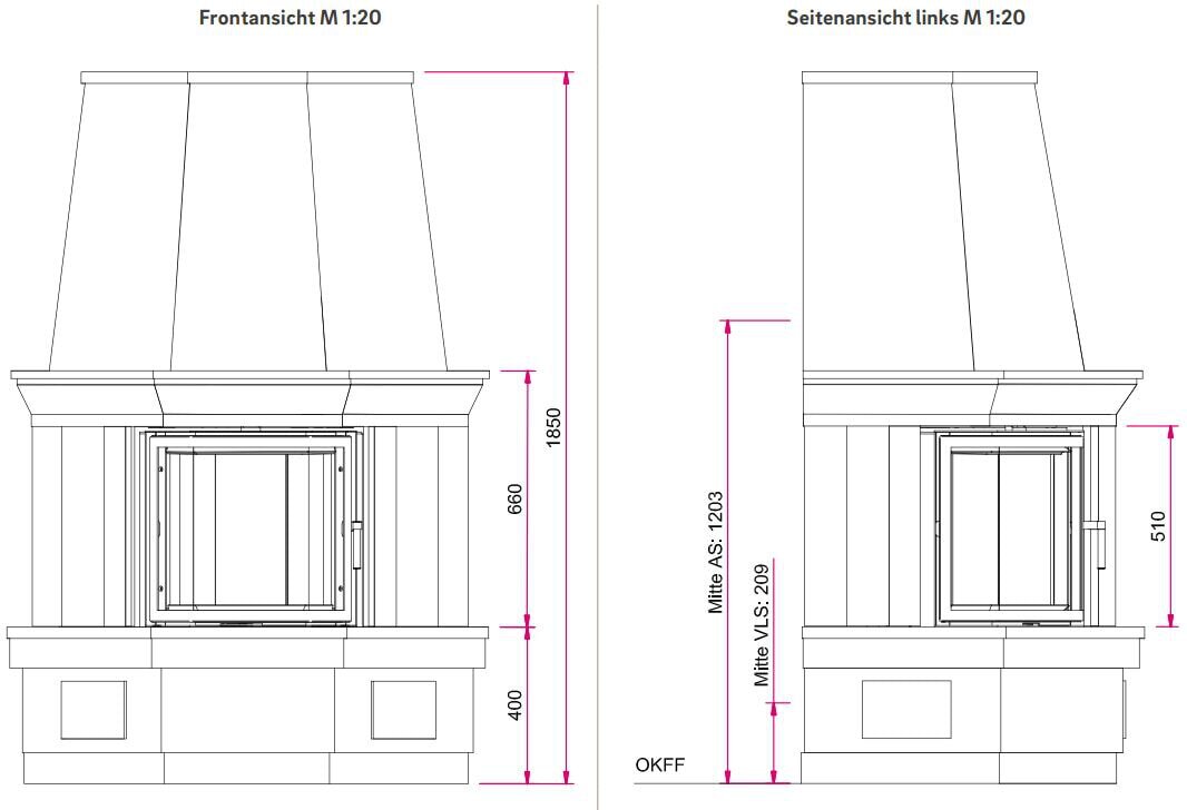 Kaminbausatz Camina S4 Eck - 7 kW - Speicherkamin