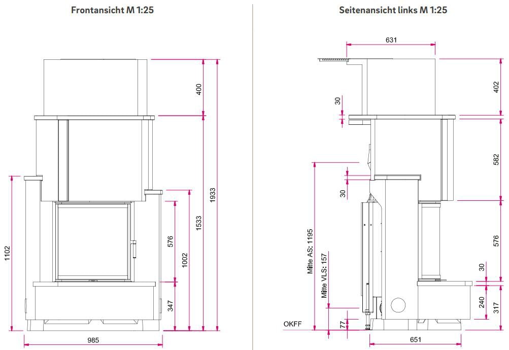 Kaminbausatz Camina S5 Eck - 7 kW - Speicherkamin