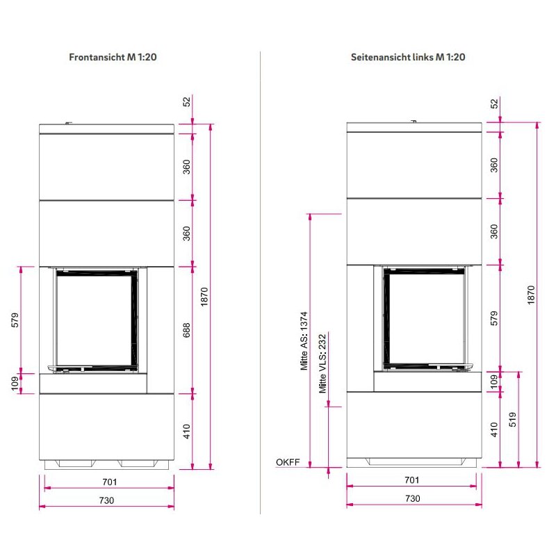 Kaminbausatz Camina S9 Kurz - 7 kW - Speicherkamin