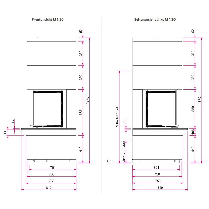Kaminbausatz Camina S9 Kurz - 7 kW - Speicherkamin