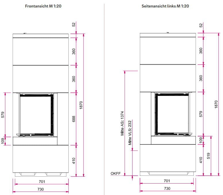 Kaminbausatz Camina S9 Kurz - 7 kW - Speicherkamin
