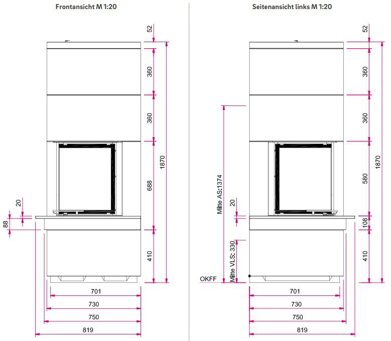 Kaminbausatz Camina S9 Kurz - 7 kW - Speicherkamin