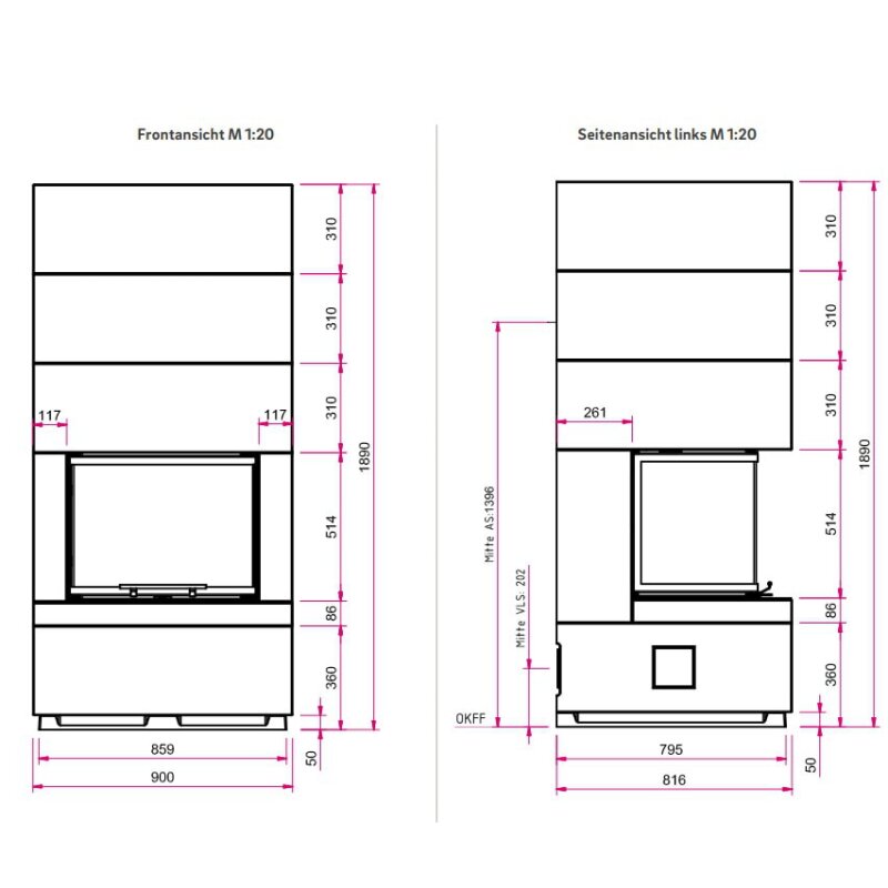 Kaminbausatz Camina S13 - 9 kW - Speicherkamin - schwenkbar