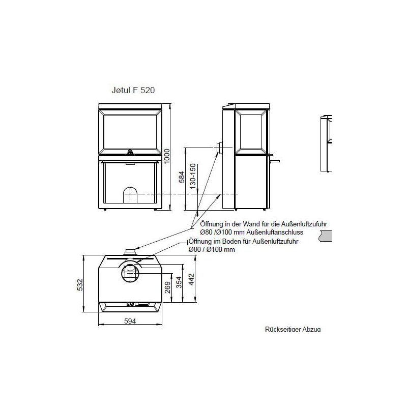 Kaminofen Gussofen Jotul F 520 mit I 520 Einsatz (3 Scheiben) - 7 kW