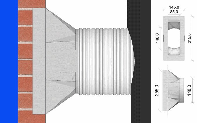 CB Schornstein-Verbrennungsluftstutzen für separaten Schacht, eckig auf rund, Ø 150mm, verzinkt