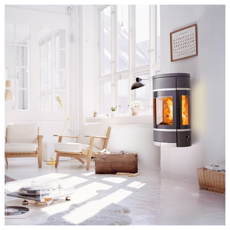 Kaminofen SCAN 68-2 Wall (Wandmodell), Griffe und Leisten Aluminium - 5,5 kW