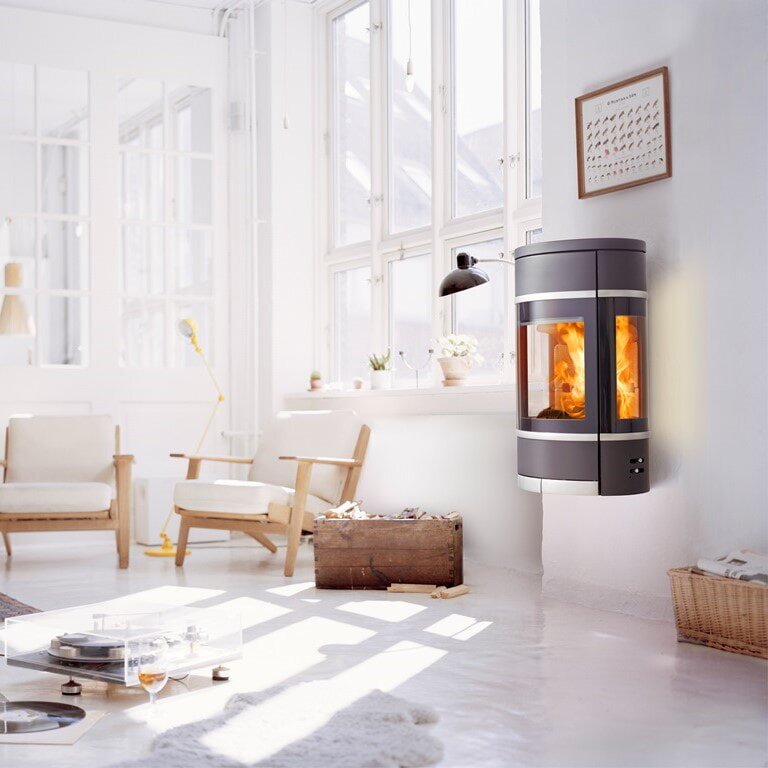 Kaminofen SCAN 68-2 Wall (Wandmodell), Griffe und Leisten Aluminium - 5,5 kW