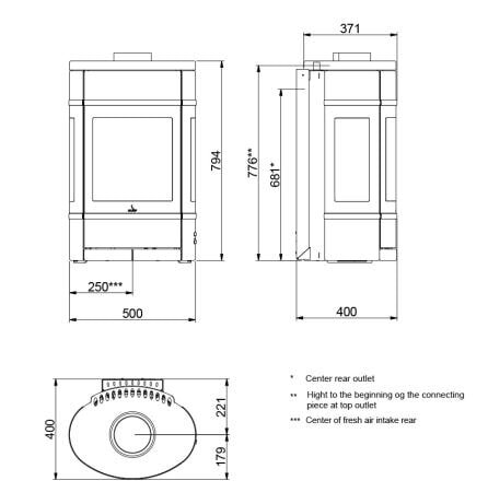 Kaminofen SCAN 68-2 Wall (Wandmodell), Griffe und Leisten Aluminium - 5,5 kW