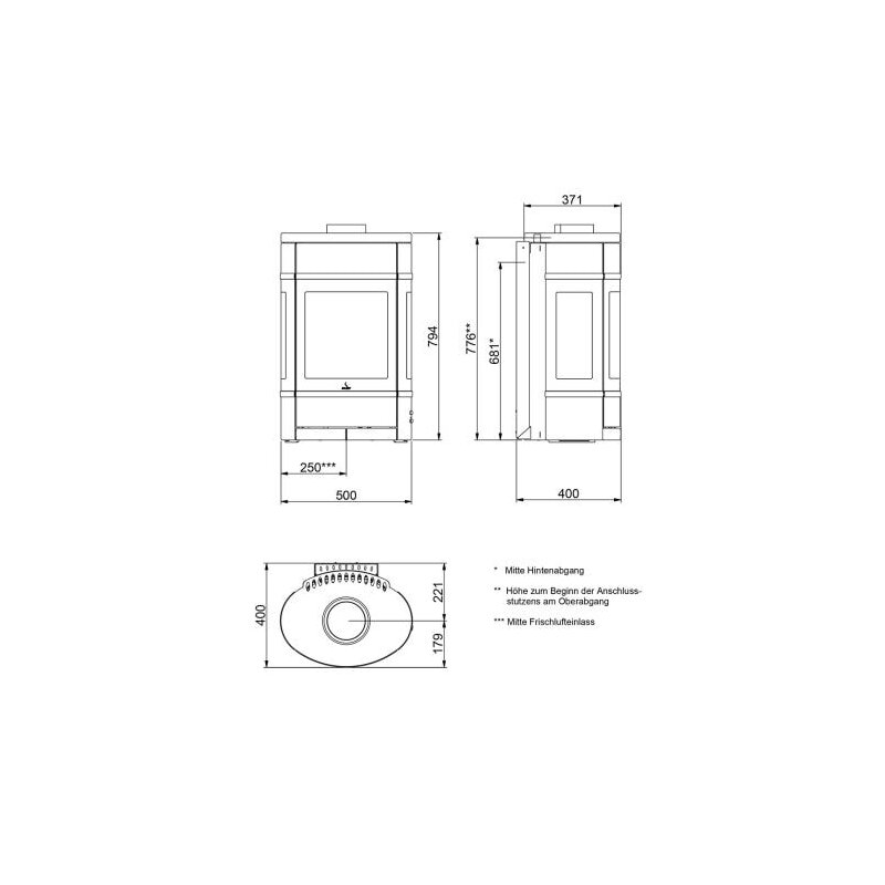 Kaminofen SCAN 68-7 Wall (Wandmodell) mit 3 Scheiben, Griffe und Leisten schwarz - 5,5 kW