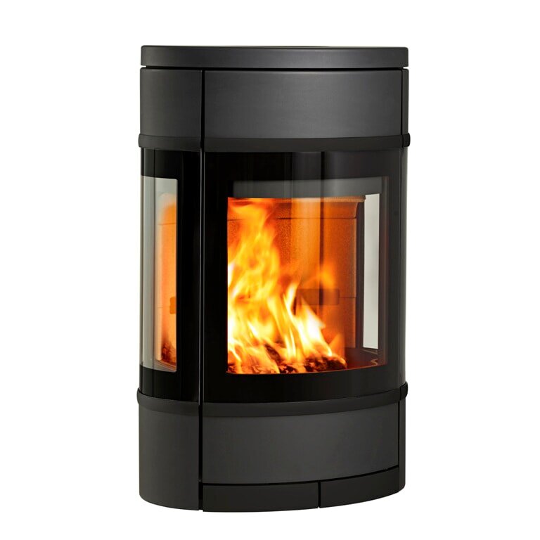 Kaminofen SCAN 68-7 Wall (Wandmodell) mit 3 Scheiben, Griffe und Leisten schwarz - 5,5 kW