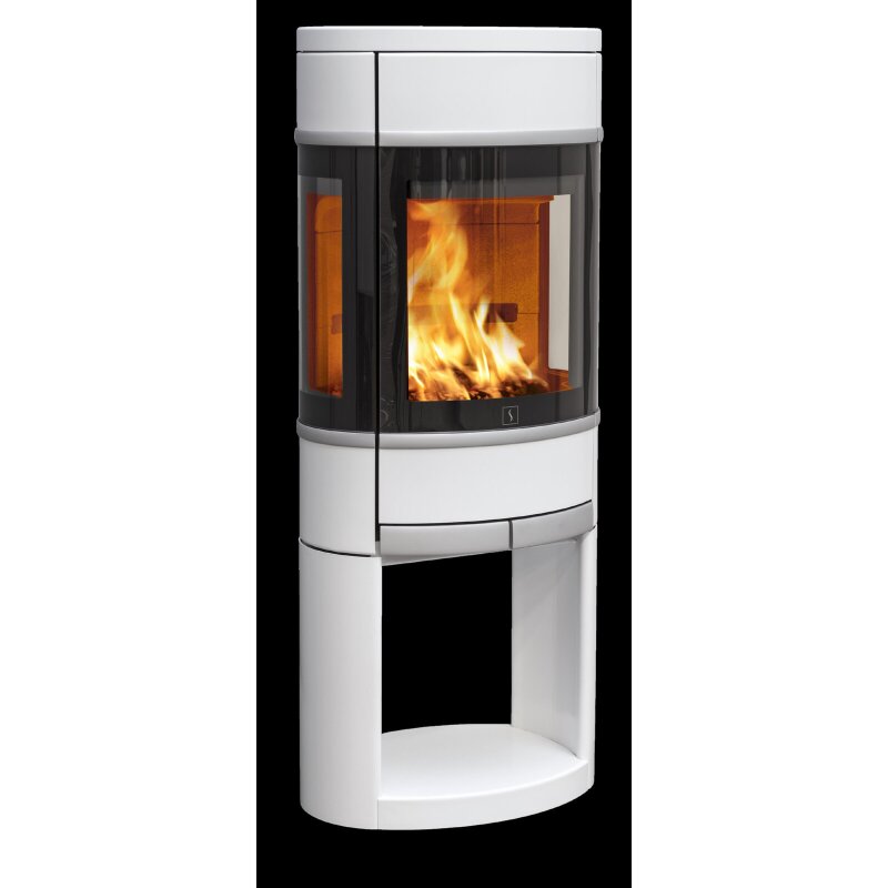 Kaminofen SCAN 68-12 auf offenem Sockel mit Seitenfenster - Portal, Griffe und Leisten Aluminium - 5,5 kW