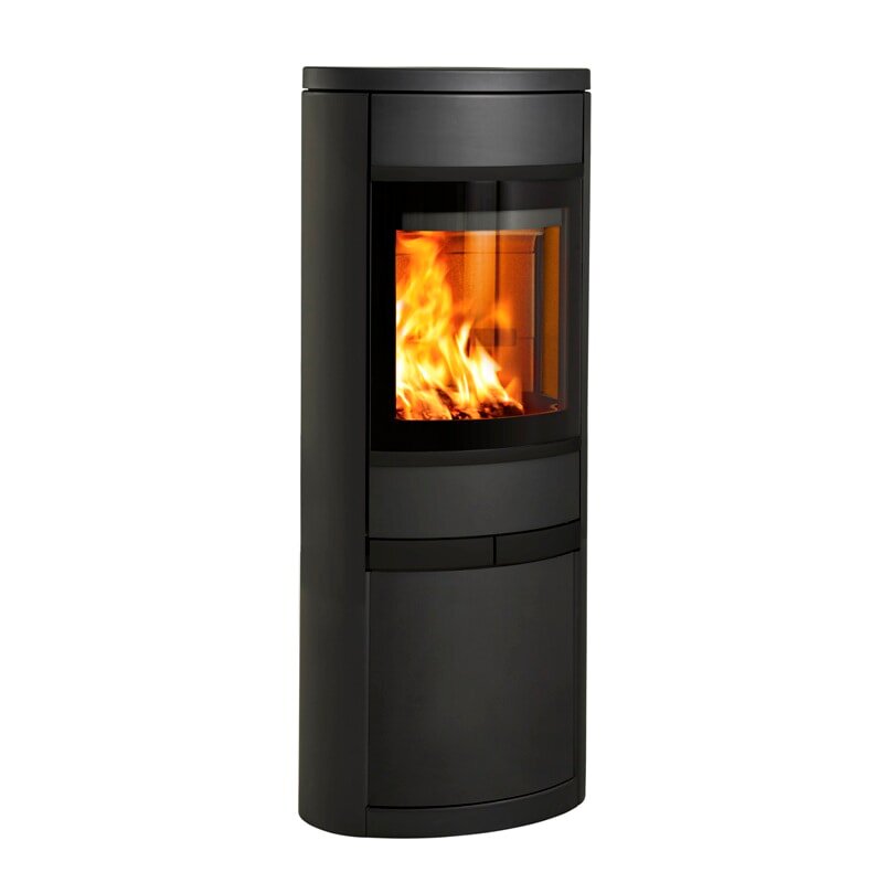 Kaminofen SCAN 68-13 mit langen Stahlseiten, Griffe und Leisten schwarz - 5,5 kW