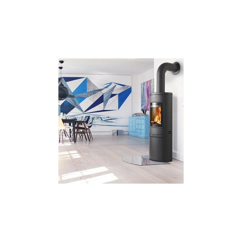 Kaminofen SCAN 68-13 mit langen Stahlseiten, Griffe und Leisten schwarz - 5,5 kW