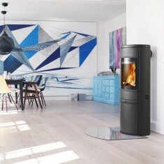 Kaminofen SCAN 68-13 mit langen Stahlseiten, Griffe und Leisten schwarz - 5,5 kW