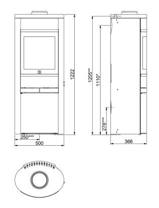 Kaminofen SCAN 68-14 mit langen Stahlseiten, Griffe und Leisten Aluminium - 5,5 kW
