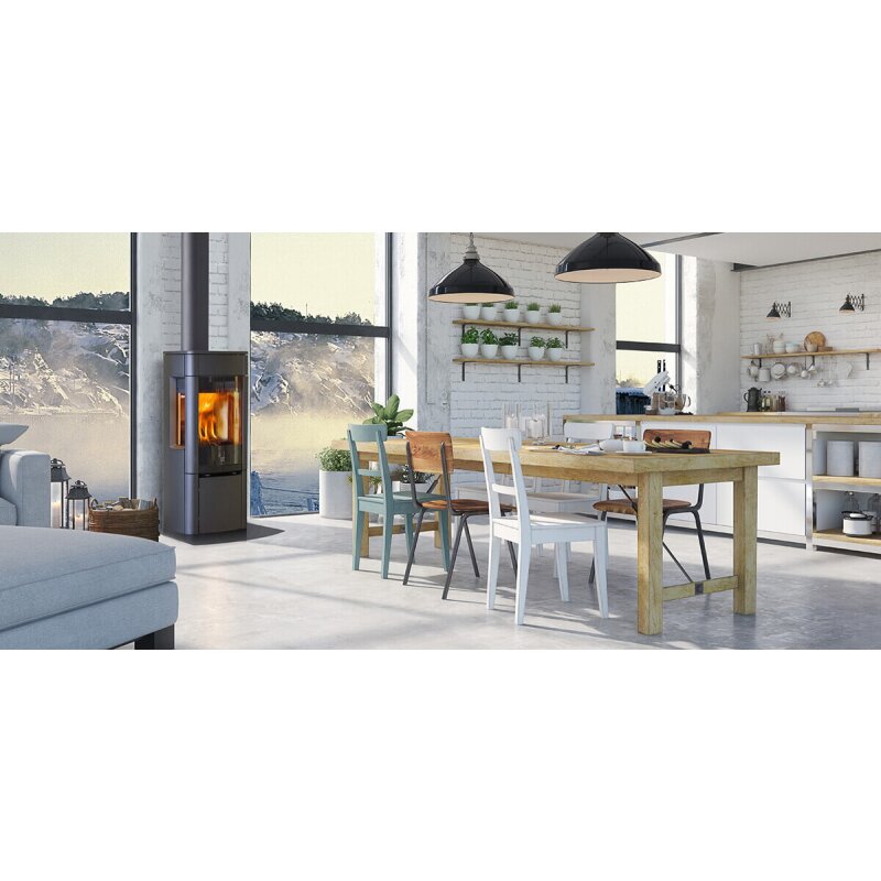 Kaminofen SCAN 65-2 Stahlmodell mit Seitenfenster - 6 kW - Schwarz