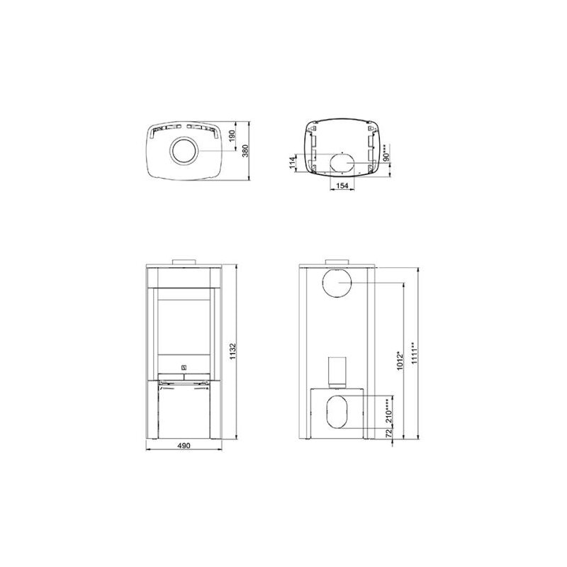 Kaminofen SCAN 65-2 Stahlmodell mit Seitenfenster - 6 kW - Schwarz