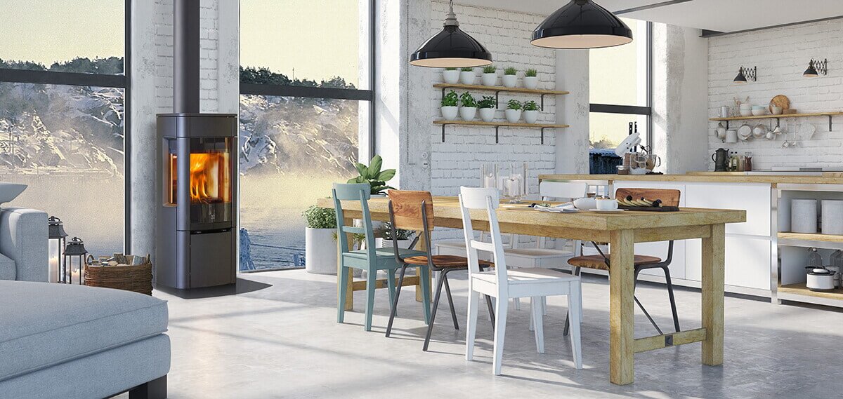 Kaminofen SCAN 65-2 Stahlmodell mit Seitenfenster - 6 kW - Schwarz