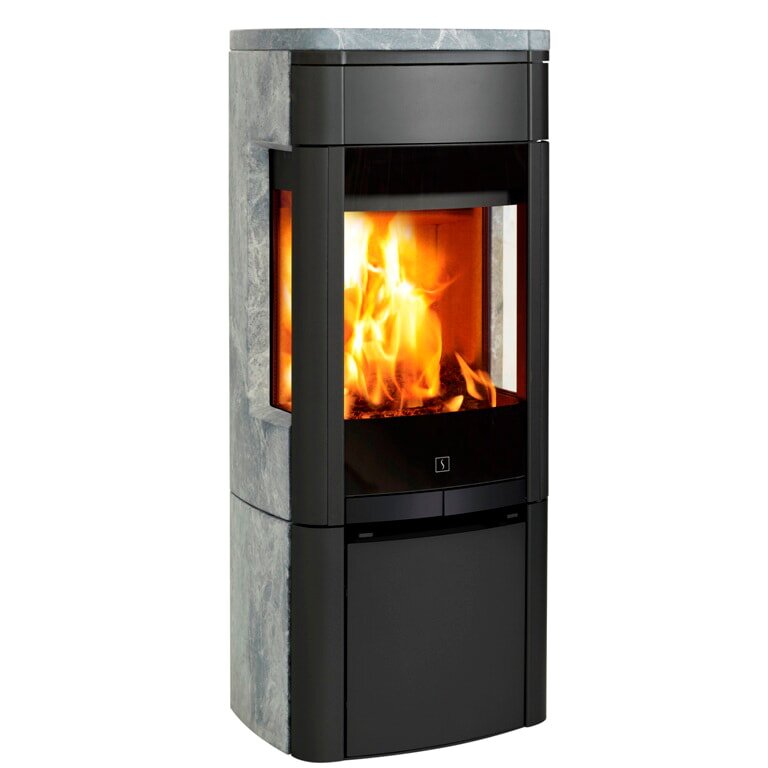 Kaminofen SCAN 65-4 Naturstein mit Seitenfenster - 6 kW - Schwarz