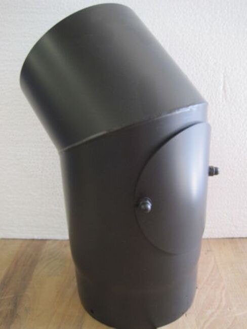 Rauchrohrbogen 45° mit Reinigungsöffnung 135 x 135 mm Ø 150 x 2 mm, Farbe schwarz
