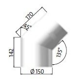 Jotul/Scan Rauchrohrbogen 45° Ø 150 x 2,3 mm, Weiß Emaille