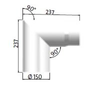 Jotul/Scan Rauchrohrbogen 90° Ø 150 x 237 x 237 x 2,3 mm mit Reinigungsöffnung, Weiß Emaille