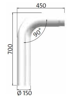 Jotul/Scan Rauchrohrbogen 90° Vollform Ø 150 x 700 x 450 x 2,3 mm mit Reinigungsöffnung, Weiß Emaille