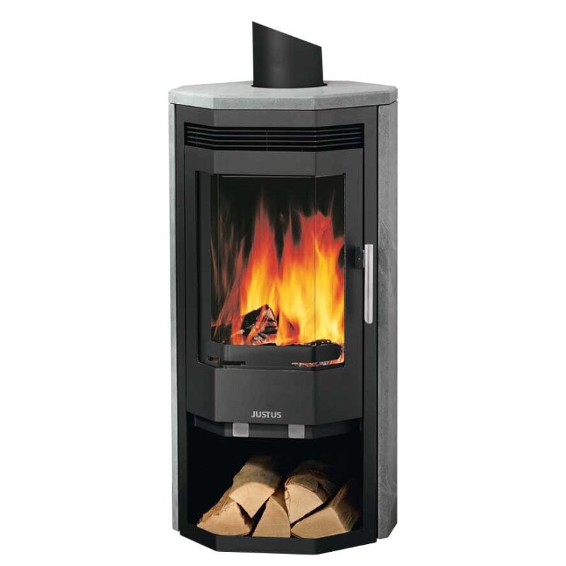 Kaminofen Justus Usedom 5 - 5,5 kW - Stahl Schwarz - Verkleidung Speckstein