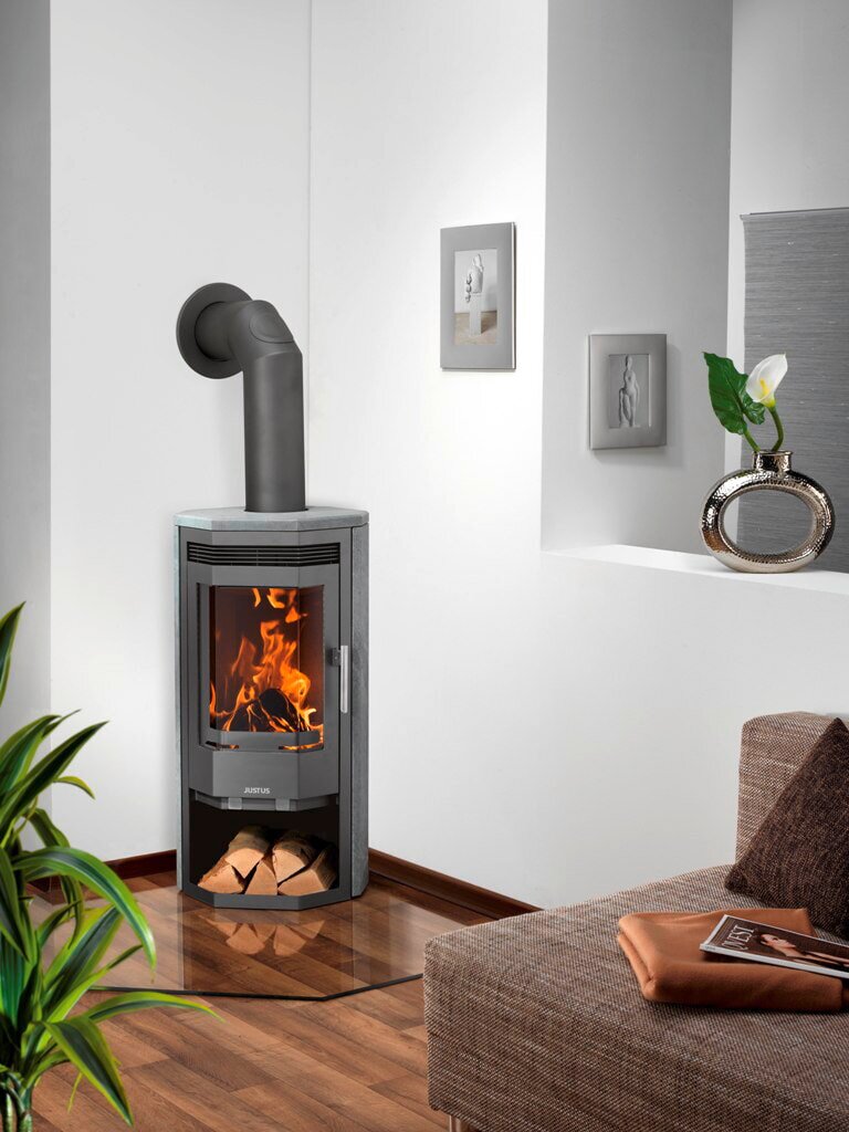 Kaminofen Justus Usedom 5 - 5,5 kW - Stahl Schwarz - Verkleidung Speckstein