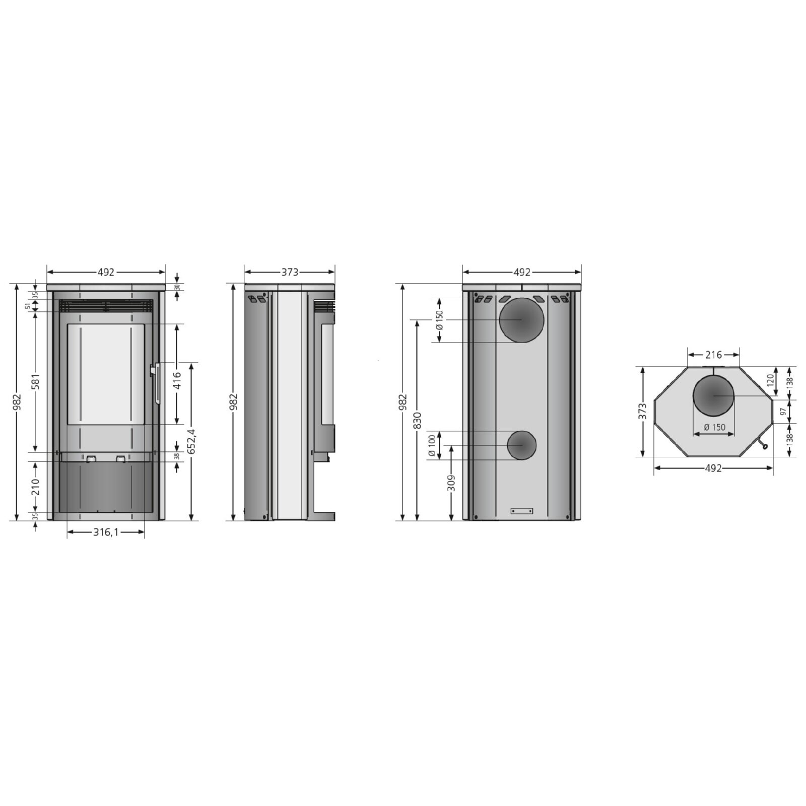Kaminofen Justus Usedom 5 - 5,5 kW - Stahl Schwarz - Verkleidung Speckstein