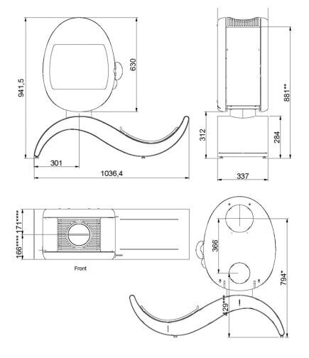 Kaminofen SCAN 66-5 S-Curve inkl. S-Sockel - 5,2 kW - Schwarz