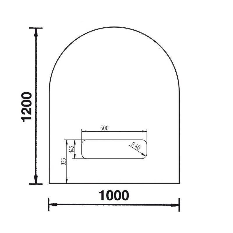 Bodenplatte B3 Glas 6mm - Rundbogen 1200 x 1000 mm mit Loch